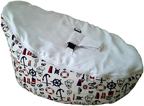 UNFILLED Baby Bean Bag Chair | Cozy Adaptable Newborn Seat Lounger | Lightweight and Portable | Anti-Flat Head | 2 Soft Removable Top Covers | 3-point Safety Harness For Infants (LITTLE SAILOR WHITE)