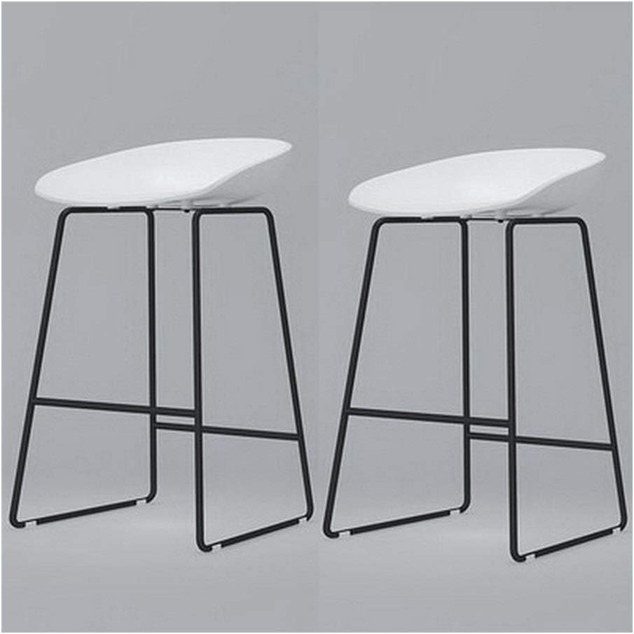 White Bar Stools Set of 2 Black Metal Legs with Footrest