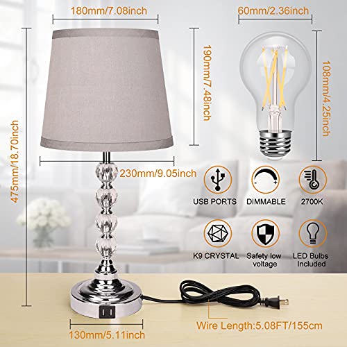 Crystal Lamps for Bedrooms Set of 2, Touch Control Crystal Table Lamp