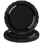 Elegant Black Vintage Rim Round Disposable Plastic Salad Plates - 7.5" (Packs of 10) - Premium Quality & BPA-Free Materials, Perfect for Any Occasion