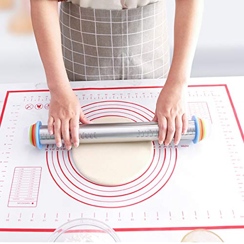 Adjustable Rolling Pin with 2 Silicone Pastry Baking Mat, Heavy Duty