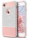 iPhone 7 Case,ULAK [Colorful Series] Slim Hybrid Dual Layer [Scratch Resistant] Hard Back Cover [Shock Absorbent] TPU Bumper Case for Apple iPhone 7 [4.7 inch] Rose Gold/Black Stripe