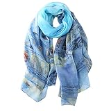 STORY OF SHANGHAI Women's Mulberry Flower Print Soft Large Silk Scarf Wraps 68*43 Inches ZY08