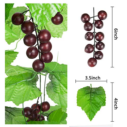 Molliy 8FT 5pcs Artificial Greenery Chain Grapes Vines Leaves Foliage Simulation Fruits for Home Room Garden Wedding Garland Outside Decoration