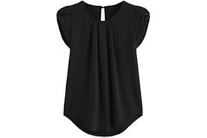 FitOOTLY Color Shirt Casual Sleeve Sleeve Round Short Solid Short Chiffon Blouse Neck Women's Blouse Basics under Shirt