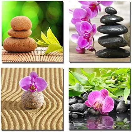 Yang Hong Yu - Canvas Prints Butterfly Orchid Flower and Stones Photos on Canvas Wall Art Stretched and Framed Modern Decor Paintings Giclee Artwork for Dinning Room Decoration 12x12inch