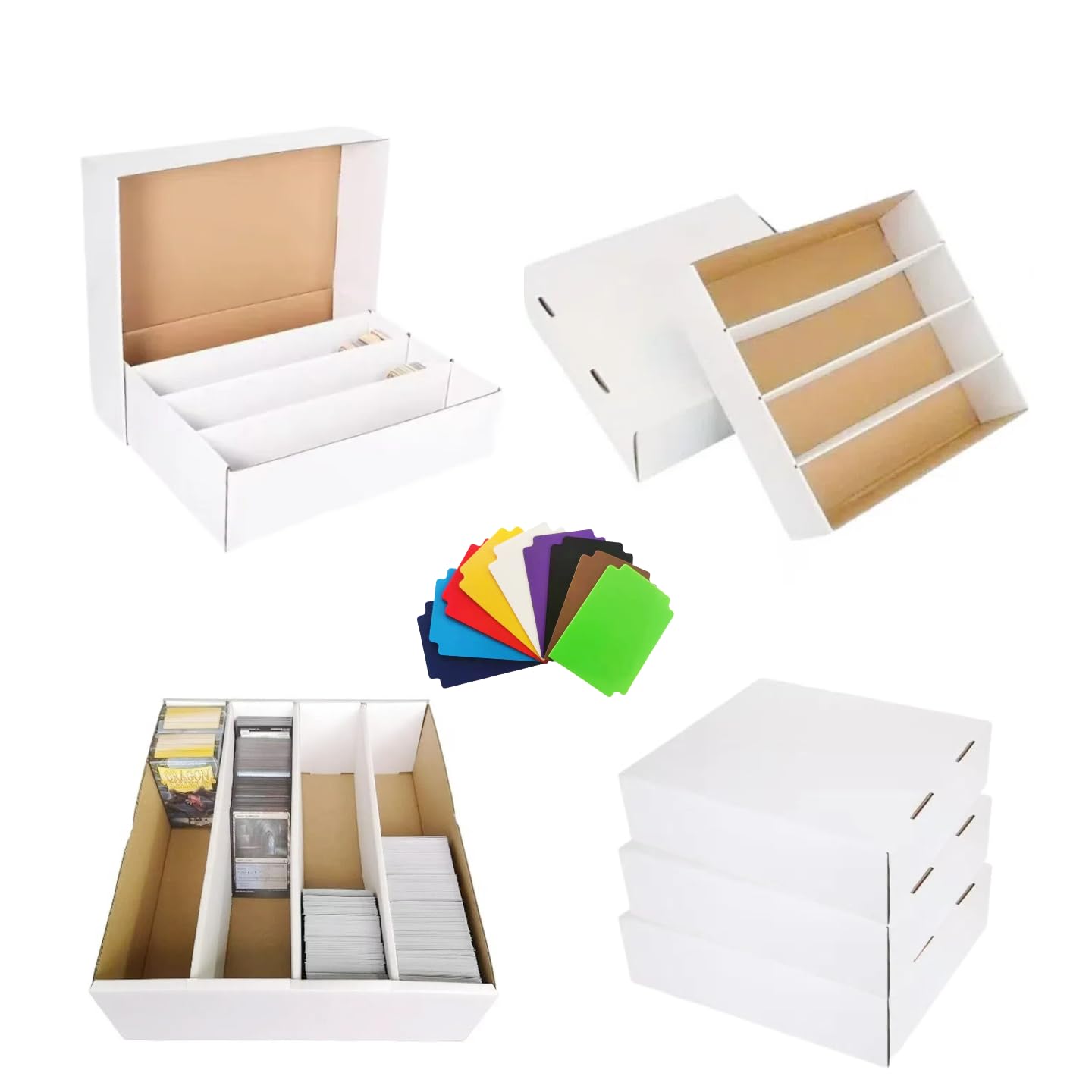 2 Set Sports Card Storage Boxes 3150 Count Bulk Card Trading Cards Collection Box Cardboard Card Storage Box for Card Game Baseball Card Sorting Tray Cases Cards with 10 Dividers Collector
