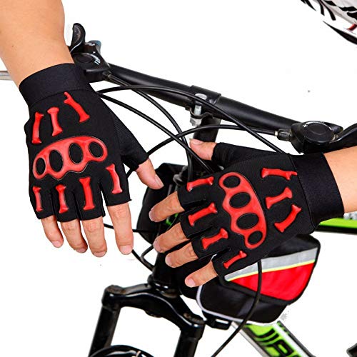 SED Outdoor Riding Hiking Gloves Men and Women Non-Slip Sun Fitness Silicone Pattern Half Finger Gloves,Red,One Size