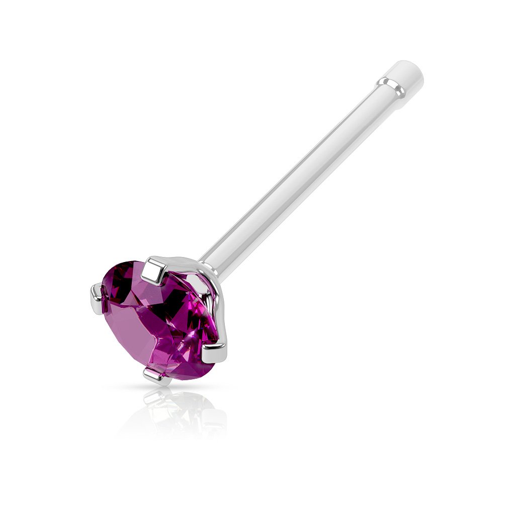 PiercedOff 316l Surgical Steel Nose Bone with Purple CZ Gem - Thickness 20GA (0.8mm) / Length 6mm / Gem Size 3mm