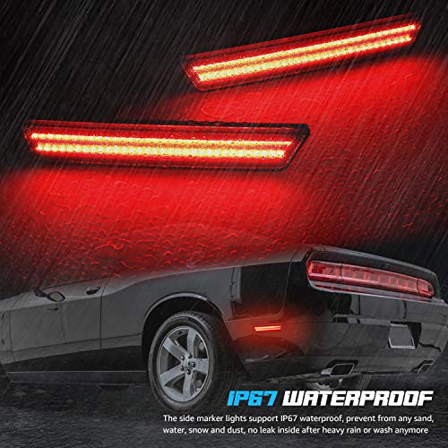 RUXIFEY Sequential LED Side Marker Lights Smoked Rear Sidemarker Compatible with Dodge Challenger 2008 to 2014 Red - Pack of 2 - Thumbnail 4