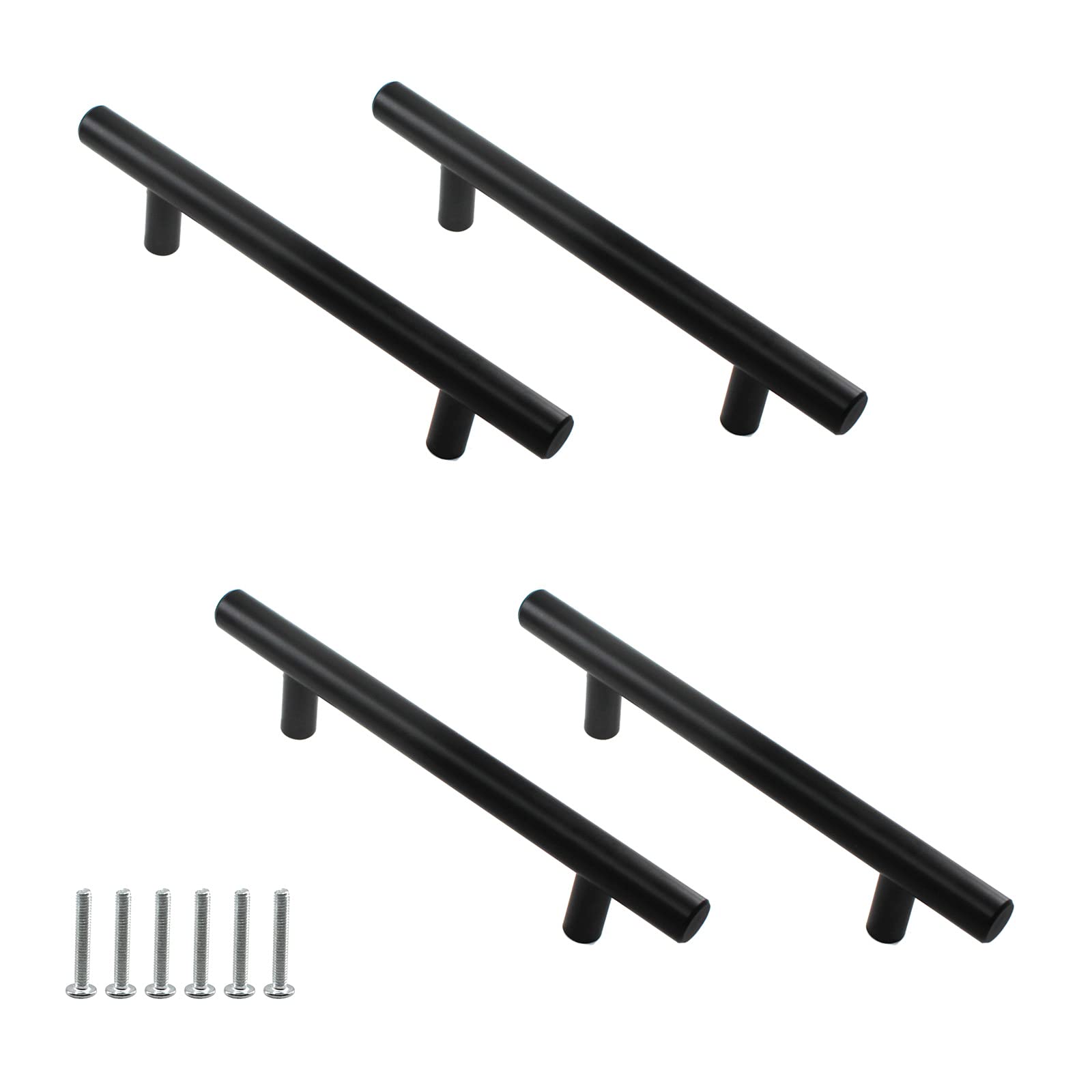 Zerniple Overall Length 150mm Black T Bar Handle Pull Kitchen Cabinet Handle Solid Aluminum Alloy Drawer Wardrobe Pull Cupboard Knobs Hole Spacing 96mm（4 Pieces