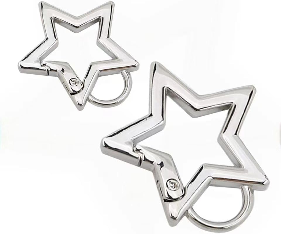 2Pcs Silver Star Shaped Stainless Steel Keychain Clip Carabiner Snap Hook Holder Star Carabiner Hook Clip Holder for Keys and Wallet with Chain Rings Accessories (S&M)