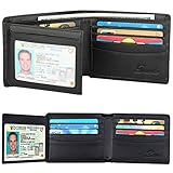 RFID Blocking Cowhide Leather Wallet for Men with 2 ID Windows(Black)