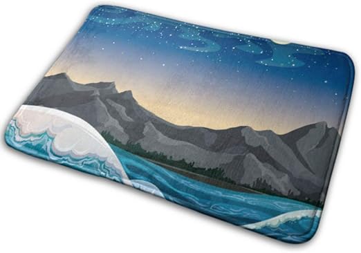 Alfombras de baño Antideslizantes Olas del mar de la noche Montañas en