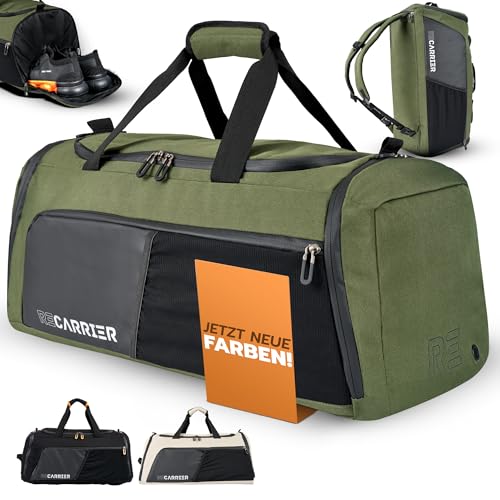 RECARRIER Sporttasche [RECYCELTES PET] 50L – Gym Bag und Rucksack in Einem –wasserdichte Trainingstasche Herren Damen–Sportrucksack wasserdicht mit Sc