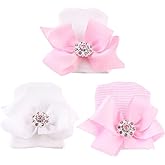 Aijian Newborn Hospital Hat Infant Baby Hat Cap with Big Bow Soft Cute Knot Nursery Beanie (3 Pack Bow Knit Rhinestone Ribbon/ 0-3 Month)