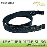 Real Leather Gun Sling Strap with Embossed Acorn Design for Shooting Sport, Hunting – Adjustable 2 Point Shotgun Cord – Brown / Black - Guaranteed Excellent Quality (Black)