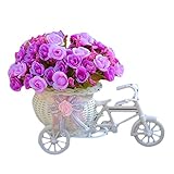 Voberry Home Decorative Furnishing Floats [Bicycle Basket] [Mini Bike] Rose Flowers Tricycle Plant Stand (Purple)