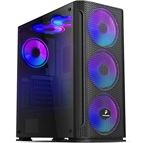 Pansonite Mesh Black Airflow ATX Mid-Tower Chassis PC Gaming Case with Tempered Glass Side Panel, E-ATX Supported, 6 RGB…