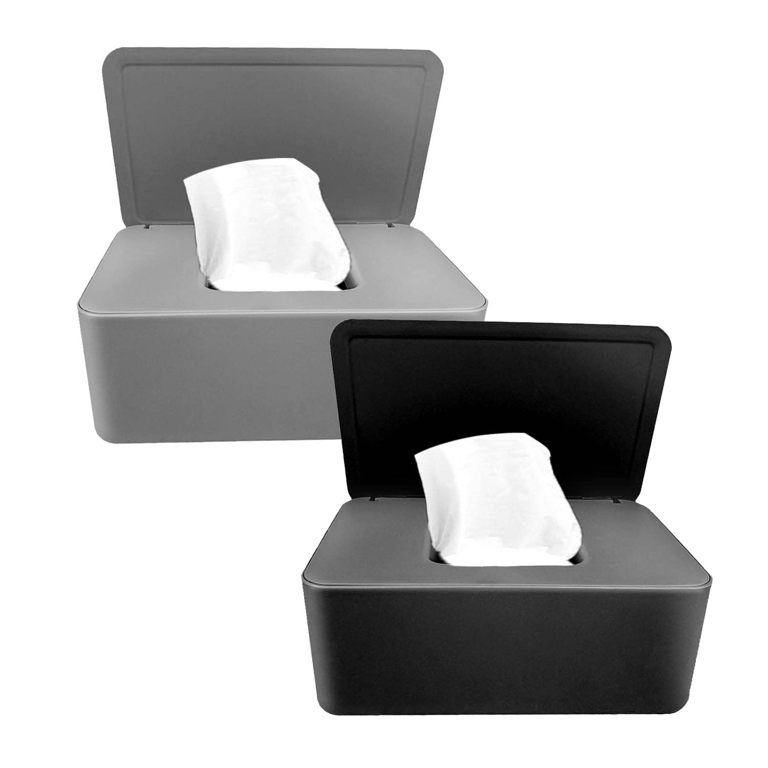 Ovtai Minimalistic Rectangular Moist Toilet Paper Box, 2 Pack (Black, Grey), Polypropylene, Suitable for Home, Office