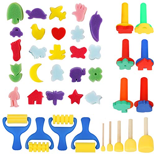 39pcs Painting Kits for Kids, YGDZ Early Learning Kids Paint Set Sponge Painting Foam Brushes Art Craft Drawing Tools for Kids Toddlers - Thumbnail 7