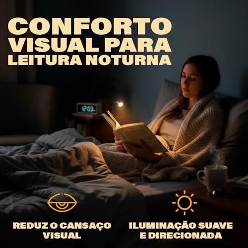 Luz de Leitura Para Livro Luminária de Livros - LED Quente Neutra Fria - Ideal para Estudar ou Ler a Noite - Recarregável USB - PREMIUM