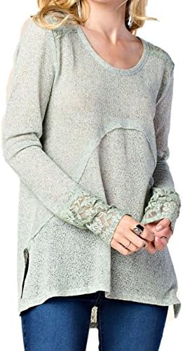 Kori America Women's Boho Lace Sheer Sweater (Small, Mint)
