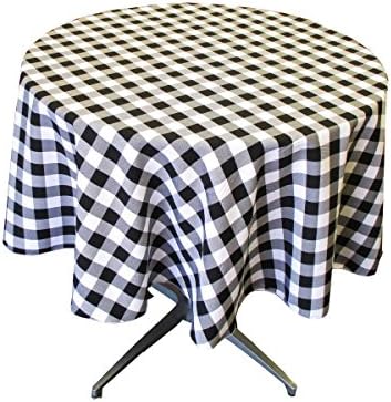 Round Checkered Tablecloth 30 Inches Multiple Colors Available by KS Linens (Black & White)