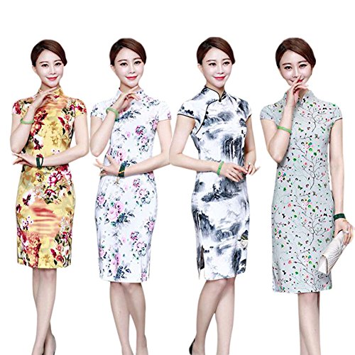 Meijunter Chinese Women Ink Painting Folk-custom Cheongsam Short Qipao Dress