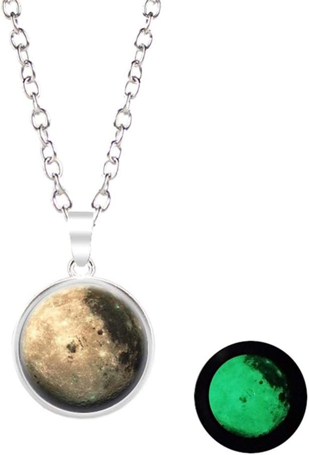 CanVivi Moon Necklace Glow In The Dark Necklace Galaxy Planet Alloy Glass Cabochon Pendant Necklace Chain Jewelry Accessories for Women