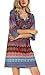 Women Bohemian Neck Tie Vintage Printed Ethnic Style Summer Shift Dress (Small, Pattern 7)