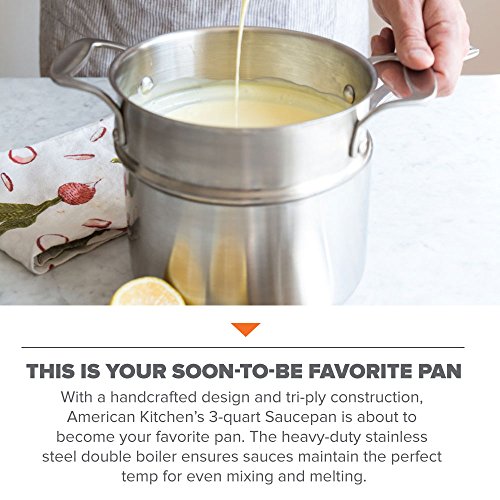 American Kitchen - 3-quart Premium Stainless Steel Saucepan with Double Boiler Insert and Cover