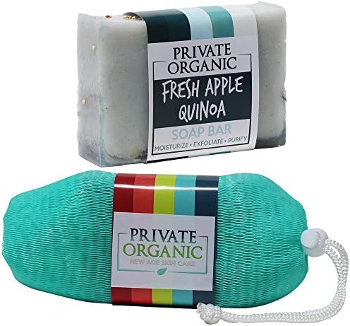 All Natural Artisan Vegan Bar Soaps - USDA Certified Organic- Handmade in the USA- Exfoliating &amp; Moisturizing- Beautiful Scent- Best For Body/ Face/ Hand - With Soap Saver Pouch (Fresh Apple Quinoa)
