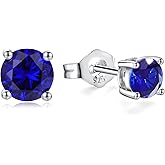AGRULE Birthstone Earrings 925 Sterling Silver Hypoallergenic Dainty Small 5mm 6.5mm Round Cut Cubic Zirconia Moissanite Gemstone Fine Earrings. 1 Pair, Send Gift Box