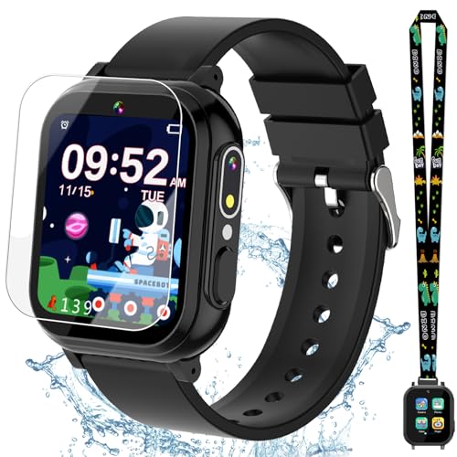 Kids Waterproof Smart Watch Boys Toys Age 5-12 with 32 Games, Dual Camera, Habit Tracking, Music Player, Video, Alarm Clock, HD Touchscreen Watch for Kids Birthday Gift for 3-12 Years Old Boys(Black)