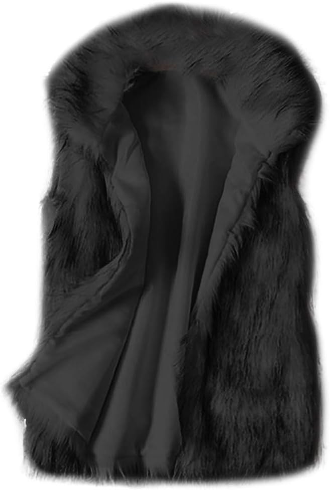 Reokoou Womens Sleeveless Vest Wool Hairy Faux Fur Vest Stand Collar Faux Fur Coat Vest Jacket