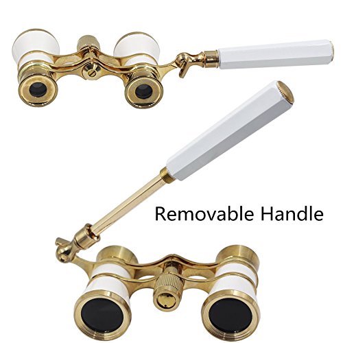 Opera Glasses Compact Binoculars for Theater Horse Racing Classical Lady Gift 3X25 White with Gold Removeable Handle