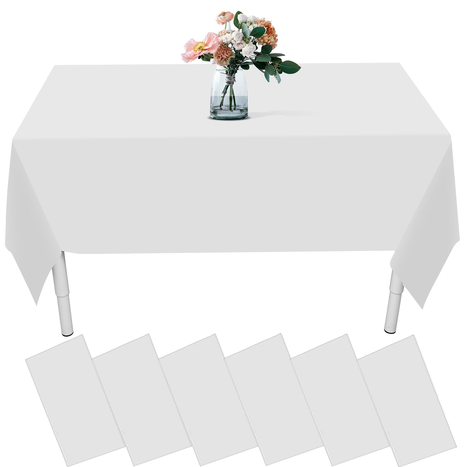 Incisite 6PCS White Table Cloth, 137x137cm Plastic Table Cover, Disposable Tablecloths, Waterproof Tablecloth White Tablecloths, Disposable Table Clothes for Parties Weddings Birthday Baby Shower
