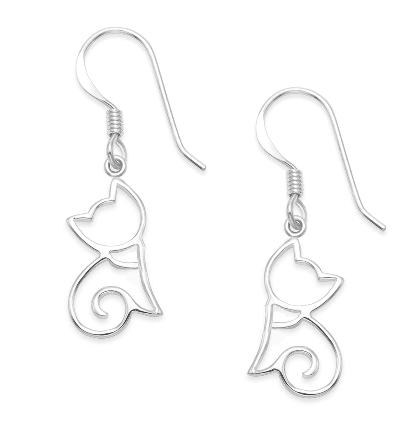 Heather Needham Sterling Silver Cat Earrings - Open design Cat drop Earrings - Size:12mm x 7mm. MUCH SMALLER THAN SHOWN. 7820