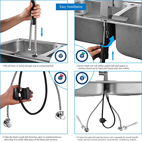 Kitchen sink faucet-Arofa A03LY single handle brushed nickel stainless steel gooseneck kitchen faucets with pull down sprayer