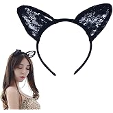 Happyupcity Black Plastic Lace Cat Ears Headband Woman Sexy Cute Fancy Dress Cat Hairband Headwear Hair Accessories for Cosplay Masquerade Party