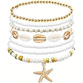 Sdopbinbin Beach Ocean Bracelet Gifts for Women Starfish Shell Bracelet for Women Handmade Beaded Bracelets Set of 7