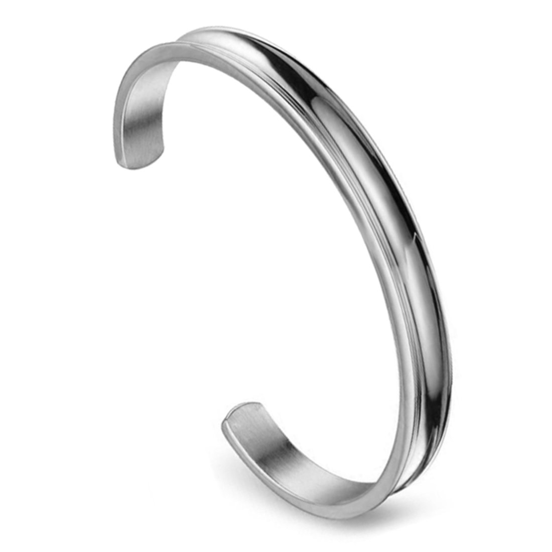 Zuo Bao Hair Tie Bracelet Stainless Steel Grooved Cuff Bangle for Women Girls (Silver)
