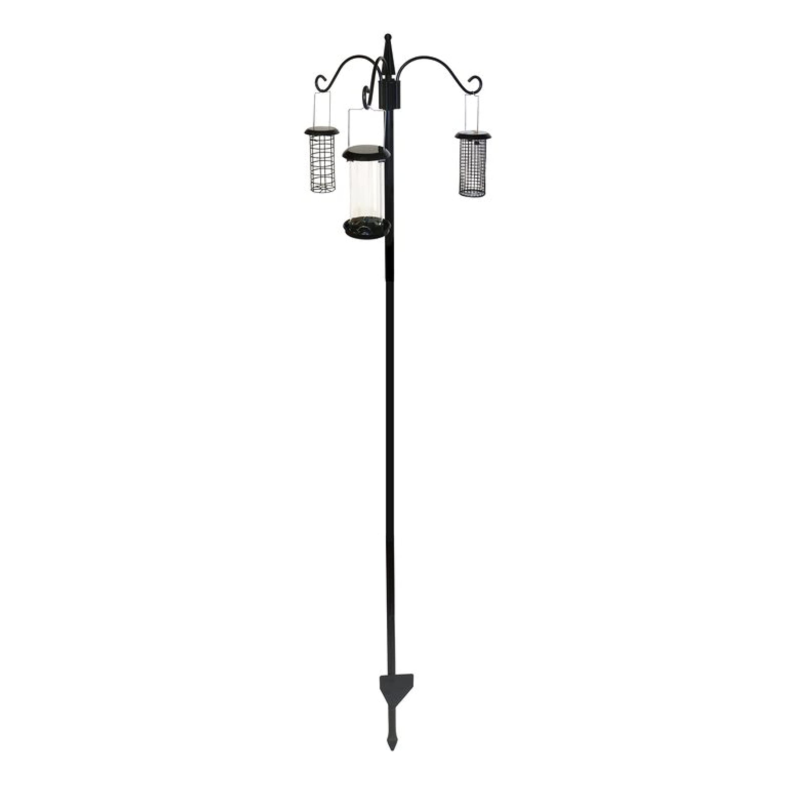 Feeding Station, Heavy Duty Bird Feeding Station with Three Hooks for Hanging Feeders, Easy to Assemble, Great for Any Garden or Outdoor Area - Honeyfield's (188x47cm), Black