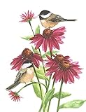 Gina B. Designs Chickadees on Coneflowers Boxed Note Cards-- Set of 8