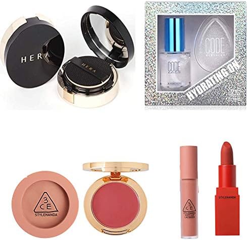 Unni Box Korea Beauty Make Up Set Kit, Hera Black Cushion,Code Glokolor M.Hydro Primer,3ce Lip 214, Face Blush Rose Beige, Lip Tint Neutral Avenue, Multi Pot Cabbage Rose
