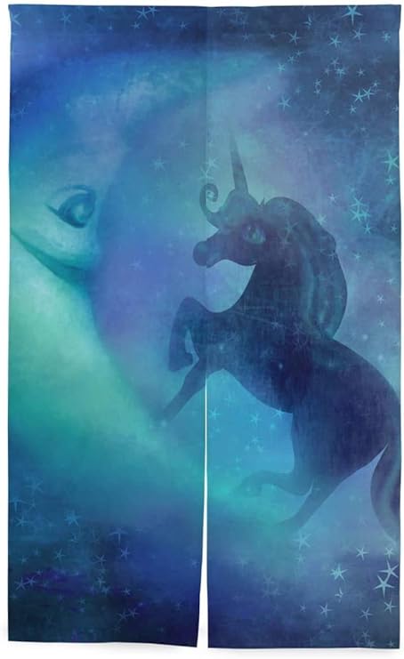 Amazon Tinzzeros のれん おしゃれ かわいい魔法のユニコーンムーン 部屋 シンプル無地 リビング用 パーティション 多色 ロングカーテン 玄関の 高画質 ロング 遮光 突っ張り棒付き 幅85 丈150 のれん オンライン通販