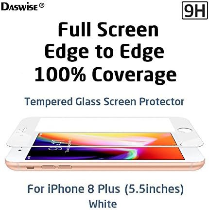 iPhone 8 Plus Screen Protector, Daswise 2017 100% Coverage 3D Curved Tempered Glass Screen Protector, Cover Edge-to-Edge, HD Clear, Shockproof, Easy Installation, for Apple iPhone 8 Plus (5.5 White)