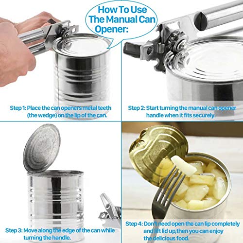 Can Opener Manual, Kitchen Stainless Steel Heavy Duty Can Opener Durable Food Safe Cut Smooth Edge Tool 3-in -1 Tin Beer Jar Bottle Opener Hand Grip for Seniors with Arthritis Hands Friendly - Thumbnail 3