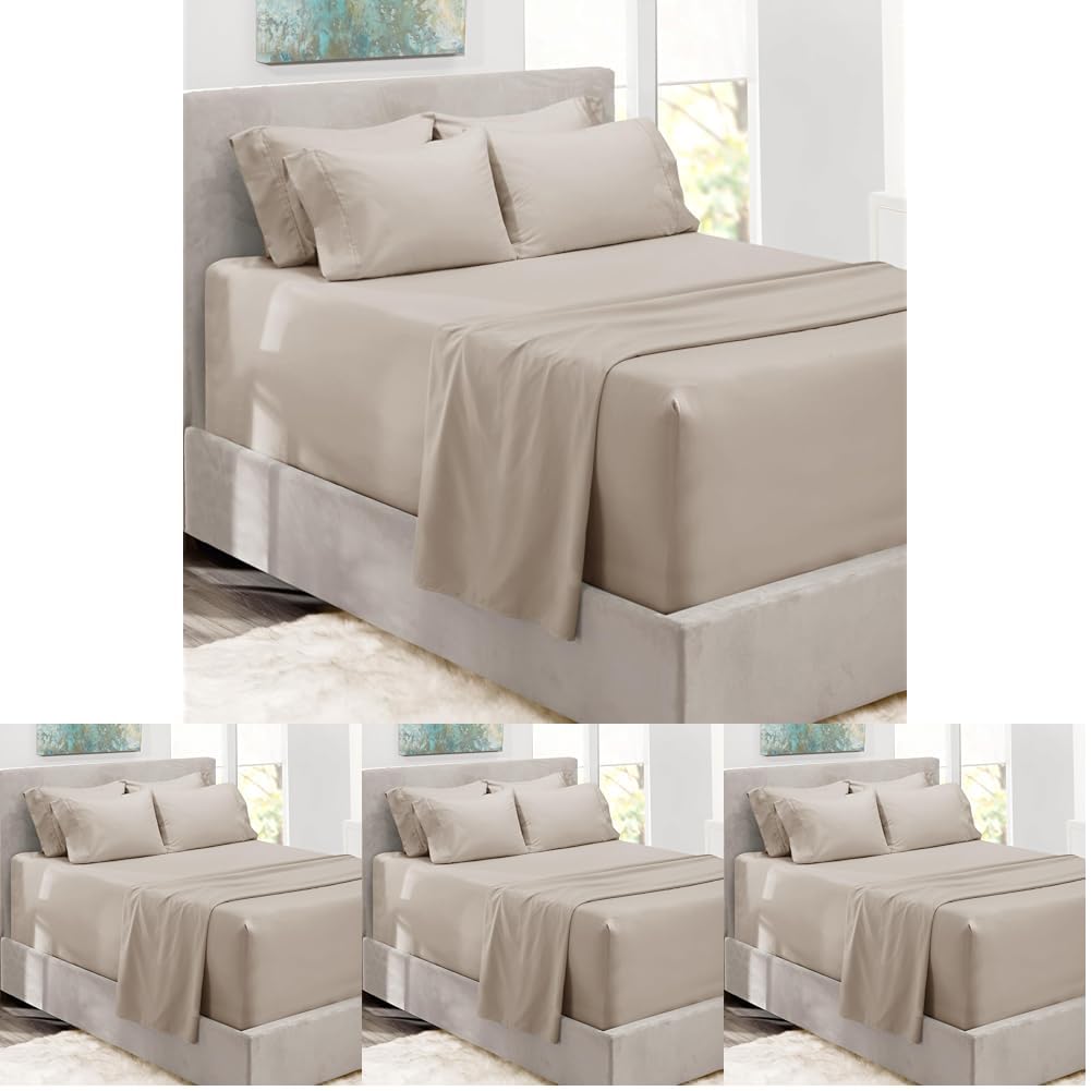 Hearth & Harbor Extra Deep Pocket Queen Sheets Sets - Fits Mattress 18-24 Inches Deep - Extra Deep Pocket Sheets - 6 Piece Queen Size Sheets - Queen Sheets Deep Pocket - Linen (Pack of 4) Image